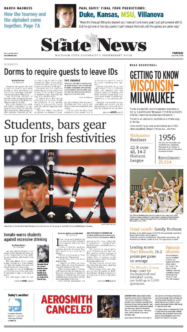 State News St. Pat's Cover, John Meka from band practice